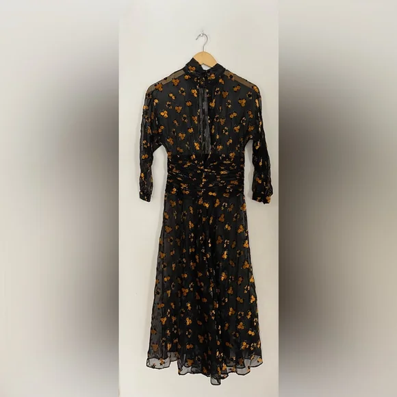 Rickie Freeman for Teri Jon Sheer Floral Burnout Velvet Midi Dress | Size 6 - Picture 9 of 11